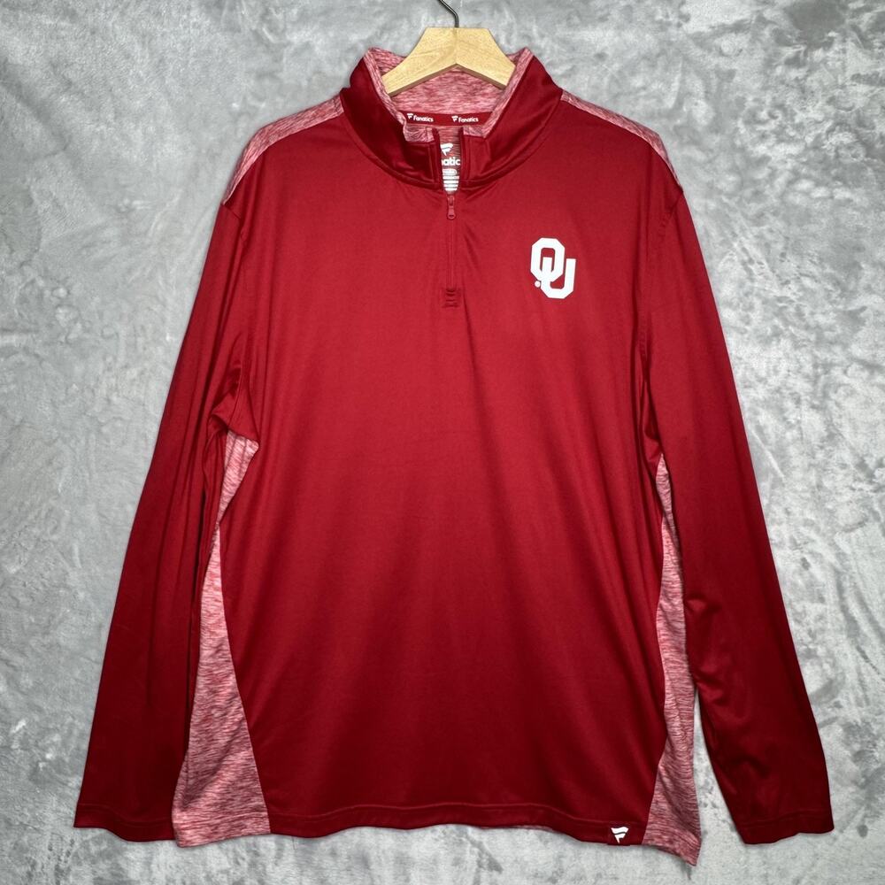 Oklahoma Sooners Jacket Mens XL Red NCAA Football Quarter Zip Pullover Fanatics
